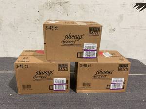 lot 105 image: LOT OF 3 Always Discreet Heavy Absorbency Pads- 48ct3pk