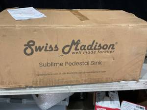 lot 310 image: Swiss Madison Pedestal Bathroom Ceramic Vessel Sink Round Single Faucet Hole