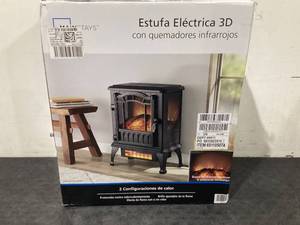 lot 505 image: Mainstays 2-Setting 3D Electric Stove Heater with Life-like Flame, Black