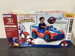 lot 506 image: Spider-Man Super Car 6 Volt with Lights and Sounds, by Dynacraft