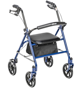 lot 138 image: Drive Medical 10257BL-1 4 Wheel Rollator Walker With Seat, Steel Rolling Walker, Height Adjustable, 7.5 Wheels, Removable Back Support, 300 Pound Weight Capacity, Blue