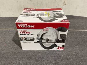 lot 135 image: Hyper Tough 12 Amp Corded 7-14 inch Circular Saw with Steel Plate Shoe, Adjustable Bevel, Blade & Rip Fence,