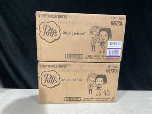 lot 599 image: LOT OF 2 Puffs Plus Lotion Facial Tissues, 8 Family Boxes, 124 Facial Tissues per Box, Allergies and Colds