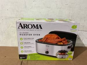 lot 63 image: Aroma 22Qt. Electric Roaster Oven with High Dome Lid, 8X Bonded Granite Enamel