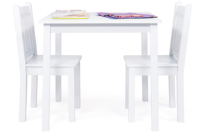 lot 446 image: Humble Crew, White Kids Wood Square Table and 2 Chairs Set