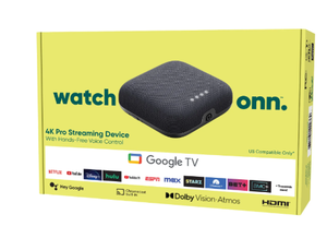lot 483 image: onn. Google TV 4K Pro Streaming Device (New, 2024), 4K UHD resolution, Dolby Vision & Dolby ATMOS, Hands-Free Voice Control