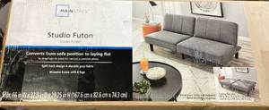 lot 419 image: Mainstays 66 Studio Futon, Gray Linen Upholstery