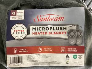 lot 441 image: Sunbeam Queen Blanket Grey Microplush, 12 Heat Settings, 12-Hour Auto Shut-Off, Electric Heated Blanket with Controller