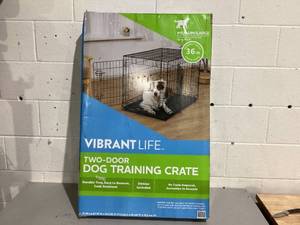 lot 450 image: Vibrant Life Double Door Metal Wire Dog Crate with Leak-Proof Pan and Divider, 36 inch