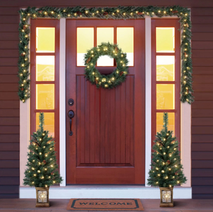 lot 70 image: 5PCS Prelit Artificial Christmas Tree Entryway Set with Warm White LED Lights, by Holiday Time