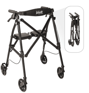 lot 356 image: Stander Wonder Rollator, Lightweight Folding Walker for Seniors, Space Saver Rollator, Four Wheel Rolling Walker with Seat, Locking Brakes