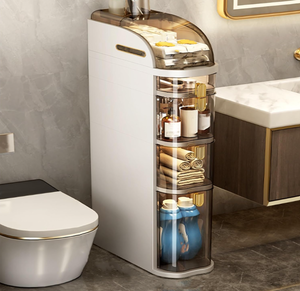 lot 358 image: Bathroom Floor Storage Cabinet, Plastic Toilet Paper Stand Narrow Storage Cabinet