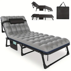 lot 360 image: Folding Camping Cot, Adjustable 52 Positions Reclining Portable Outdoor Cot Heavy Duty Sleeping Bed Cots WPillow Mat Carry Bag