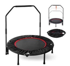 lot 369 image: Pirecart 40 Foldable Mini Trampoline Fitness Rebounder with Adjustable Handrails, 330 lbs