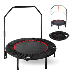 lot 370 image: Pirecart 40 Foldable Mini Trampoline Fitness Rebounder with Adjustable Handrails, 330 lbs