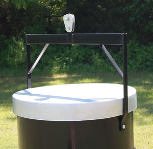 lot 371 image: Boss Buck Durable Metal Painted Sealed Hanging Bail for 55 Gallon Drum Game Feeder 1000 LB Pulley and Mounting Hardware Included
