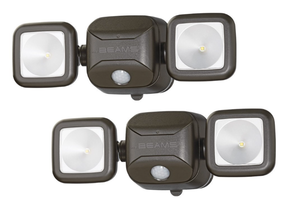 lot 603 image: 2PCS Beams MB3000 High Performance 500 Lumen Wireless Battery Powered Motion Sensing LED Dual Head Security Spotlight