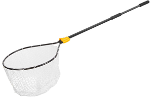 lot 42 image: Frabill Conservation Telescoping Handle Net  Teardrop Hoop Size 23 X 26  Telescoping Handle 35-60  Netting Tangle-Free Micromesh  Net Depth 22,BlackYellow