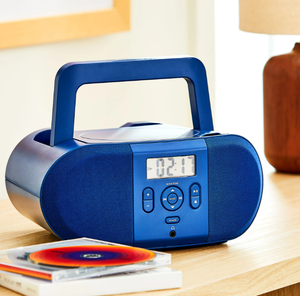 lot 279 image: onn. Portable CD Boombox with Digital FM Radio, Navy