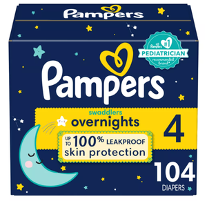 lot 283 image: Pampers Swaddlers Overnight Diapers Size 4, 104 Count