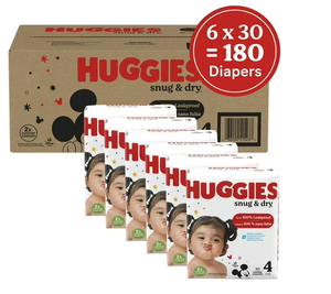 lot 284 image: Huggies Snug & Dry Baby Diapers, Size 4, 180 Count