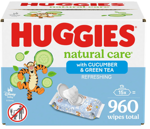 lot 286 image: Huggies Natural Care Refreshing Baby Diaper Wipes, Hypoallergenic, Scented, 15 Flip-Top Packs (960 Wipes Total)