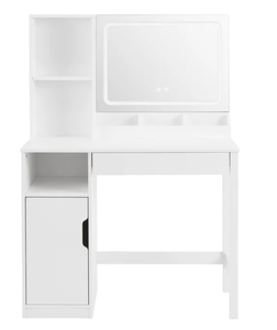lot 542 image: Mainstays Get Ready with Me GRWM Vanity Table with Lighted Mirror and Storage, White Finish
