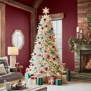 Home Accents Holiday 7.5 ft. Pre-Lit LED Alta Fraser  Fraser Fir Flocked Artificial Christmas Tree T9 Customer Returns See Pictures