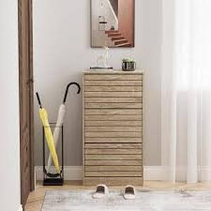 FUFU&GAGA Brown Wooden Shoes Storage Cabinet, with 3 Drawers for Entryway Hallway, 42.3 in. H x 22.4 in. W   Customer Returns See Pictures