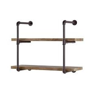 DANYA B Urbanne Industrial Aged 2-Tiered Wood Print MDF and Metal Pipe Floating Wall Shelf    Customer Returns See Pictures