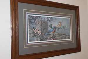 James A. Meger Artist Signed Numbered 7471500 COA Print In the Pink Bluebirds 1989