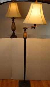 Faux Marble Matching Adjustable Swing-Arm Floor Lamp and Table Lamp