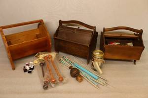 Vintage Wooden Sewing Baskets Etc.