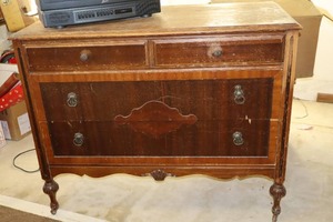 Antique Tudor-Style Four-Drawer Dresser wFront Wood Wheels...