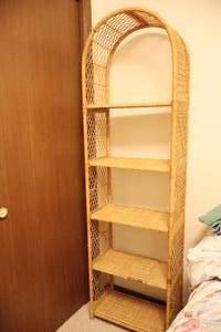 MCM Vintage Tall Sturdy Wicker Curio Display Shelf wFive Removal Shelves