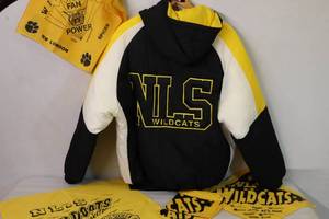 NOS New London NL-S Wildcats Swingster Large Hooded Quilt-Lined Jacket and Hankies