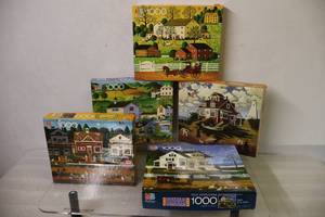 (5) Charles Wyzockis Americana 1000-Piece Jigsaw Puzzles