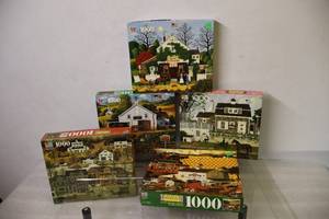 (5) Charles Wyzockis Americana 1000-Piece Jigsaw Puzzles