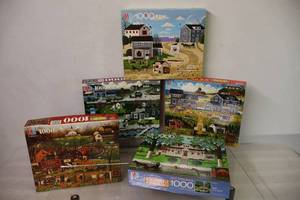 (5) Charles Wyzockis Americana 1000-Jigsaw Piece Puzzles