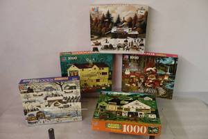 (5) Charles Wyzockis Americana 1000-Piece Jigsaw Puzzles