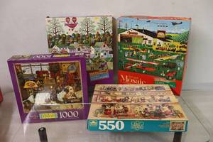 (4) Jigsaw PuzzlesCharles Wysocki 1000-Piece, Wysocki Mosaic Etc