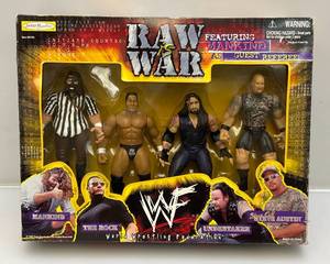 1999 Jakes Pacific Brand  Raw Is War, World Wide Wrestling Federation Mankind, The Rock, Undertaker & Steve Austin Action Figures (NIB)