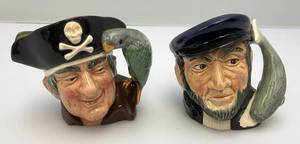 Vintage Small  4 Royal Doulton Toby Mugs Including Capt Ahab & Long John Silver