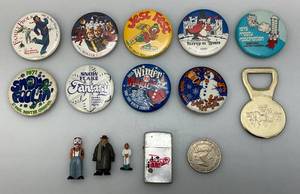 Vintage Misc. Items Including 1988 STARDUST Hotel & Casino Token, Winter Carnival Buttons & More