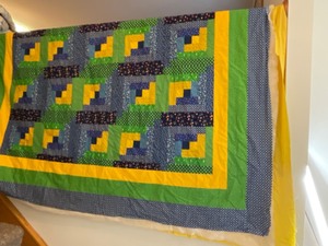 lot 3 image: Large Vintage Grandmas Attic Primary Patchwork Quilt Project wa Great Start and Non-Quilted Backing