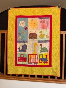 lot 12 image: Vintage Baby Crib Quilt Primary Kids Hand-Stitched No Batting Needs Cleaning As Is