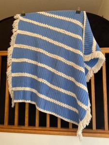 lot 18 image: Vintage Hand-Crocheted Fringed Afghan Throw Blanket