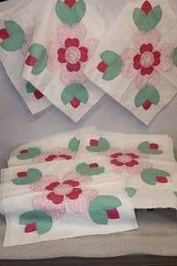 lot 58 image: Twelve-Block Vintage Rose Quilt Project wSquares Waiting for Your Final Touch