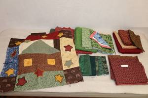lot 45 image: Vintage Quilt Project Started This Old House wCoordinating Fabric By Cranston, Benartex, Four Corners Etc