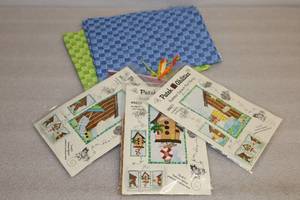 lot 50 image: (3) Quilt Project Kits By Patch Abilities Summer Splash Bird Bungalow Nap-time Pool Party Wall Hangings wCoordinating Fabric and Pattern Booklet